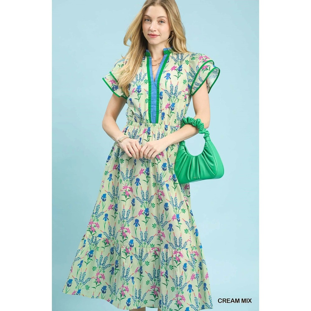 Umgee Mix Floral Midi Dress - Cream Mix - Medium - Picture 2 of 8